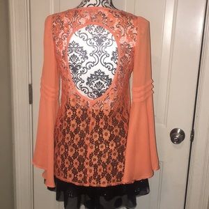 Salmon-colored blouse - adorable sheer lace back! Price drop!